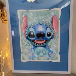 Disney Parks Stitch Bubbles Picture With Frame New