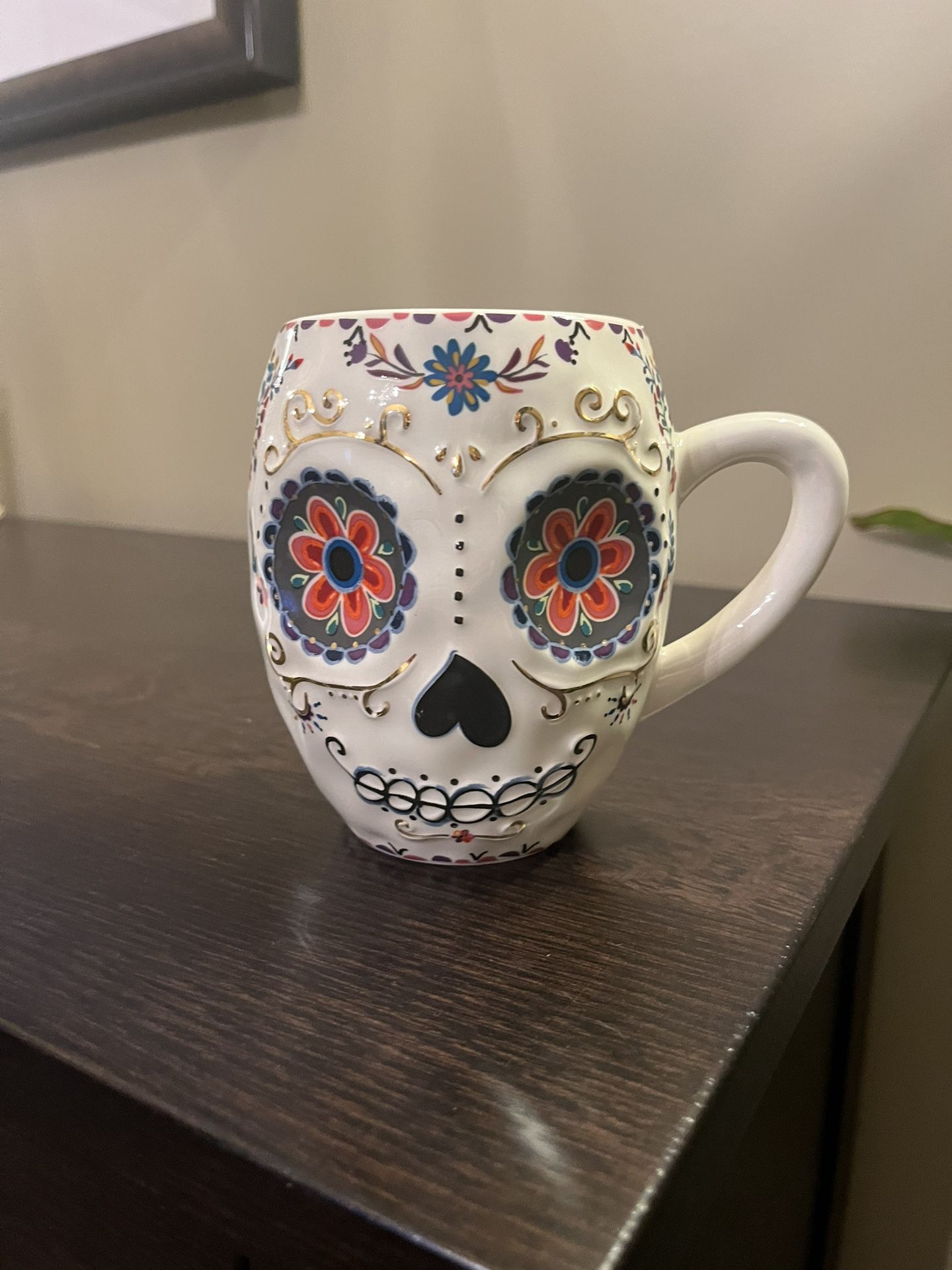 Brightly Painted Clay Day of the Dead Sugar Skull Mug Plant Pot