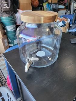 Glass Beverage Dispenser with Wood Lid