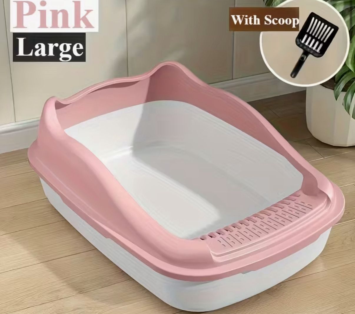 1pc Oval-Shaped Semi-Closed Cat Litter Box Pink white Color
