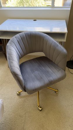 Gray Velvet Swivel Office Chair – Gold Base