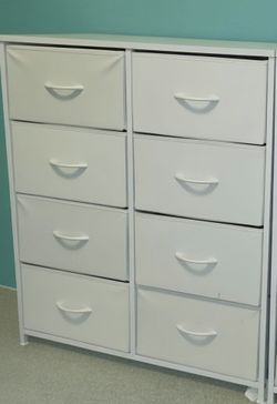 8‑Drawer White Fabric Dresser w/ Wooden Top
