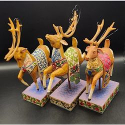 Jim Shore 2004 Dash Away Flying Reindeer Set - Dasher, Prancer, Vixen, Standing Christmas figures