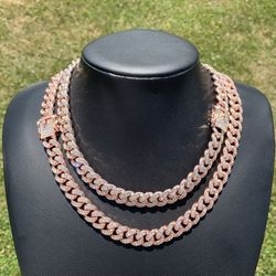 14k Rose Gold Plated 13mm Cuban Link Chain 18” 20” 22” Iced out Premium Choker Necklace Box Clasp
