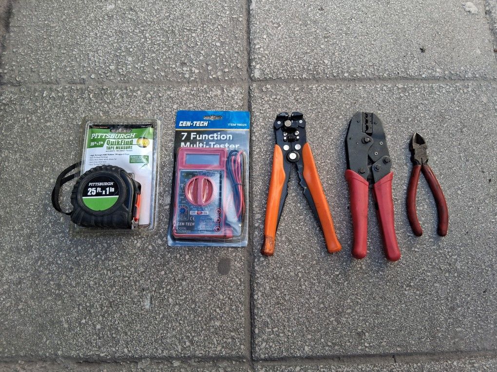 YES, All Items Are Available Wire Cutters, Wire Stripper, Wire Crimper, Multimeter And Tape Measure (Package Deal Only)