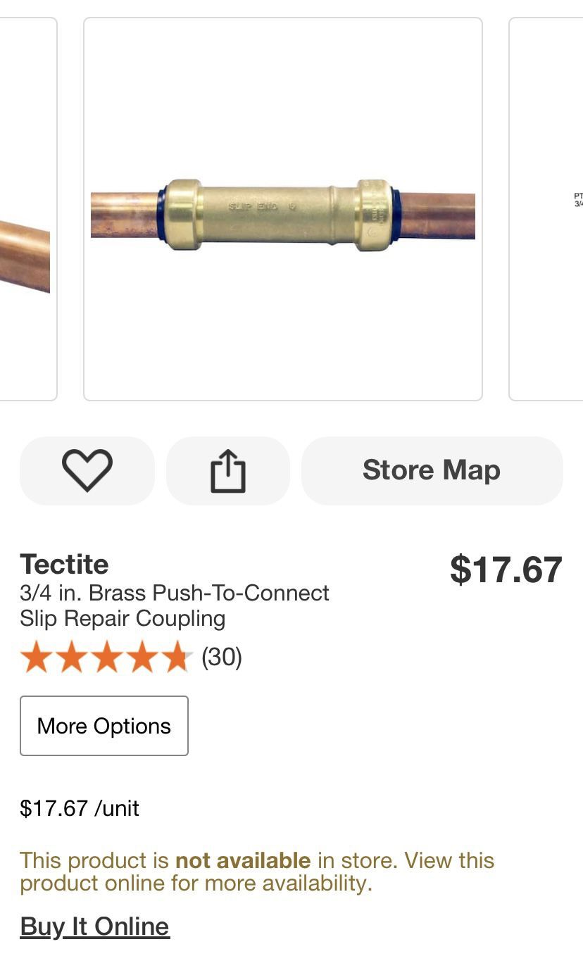 Tectite 3/4 in. Brass Push-To-Connect Slip Repair Coupling