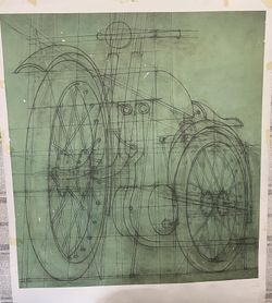 Vintage Motorcycle Blueprint-Style Art Print