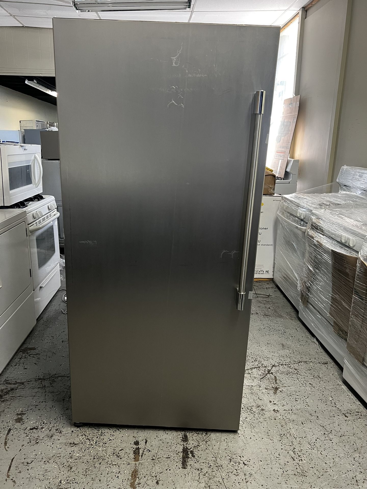 New Upright Freezer Frigidaire In Stainless Steel With Ice Maker