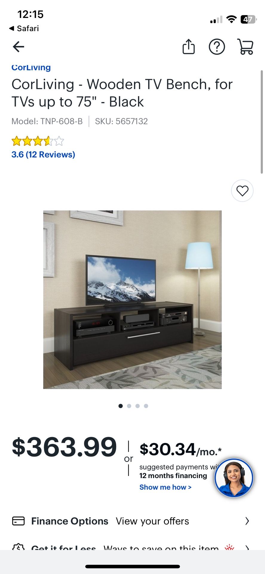 75 Inch TV Stand Black 360 New