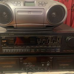 Pioneer Receiver/Sony Duel Tape Deck And Insignia Boom Box