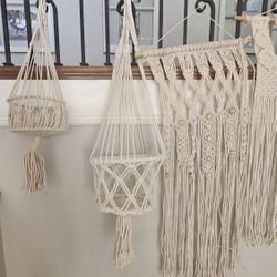 Set of Macrame 2 plant holders and 2 wall decor