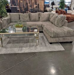 (NEW IN BOX)- Fluffy Mocha Sectional With Pillows Finance Available $54 down pmt only!!