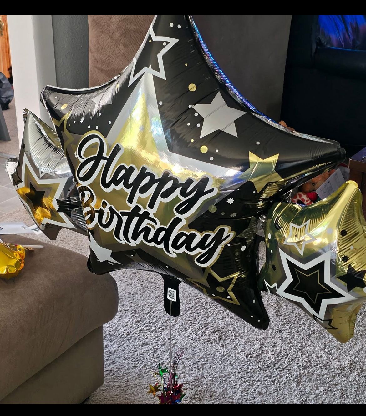 HAPPY BIRTHDAY (7 In Total)black, gold, and silver foil balloons