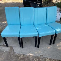 Blue/teal Leather Chair Set Of 4 