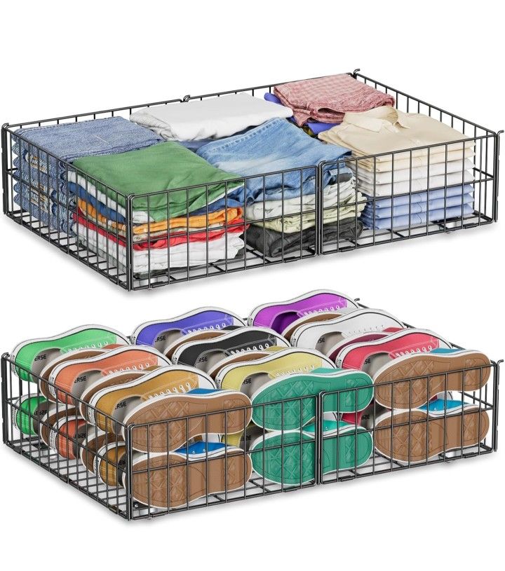Large Under-Bed Storage Containers with 6 Wheels, Upgraded Metal Shoe Storage Holds Up to 80LBS, Rolling Under-Bed Drawers