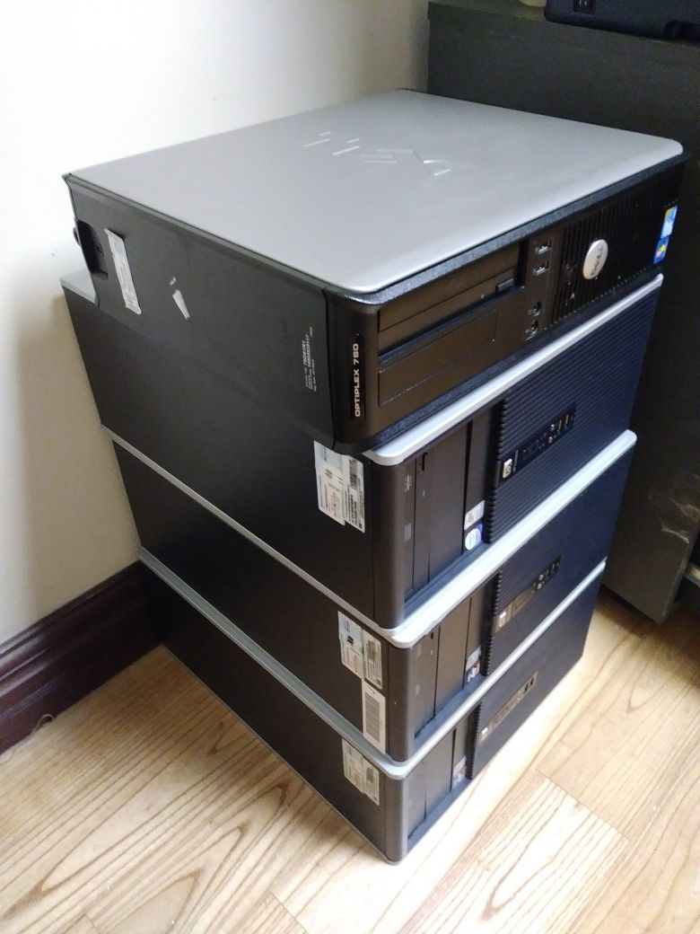 3 HP Desktop Computers with memories no hard drives for repairs