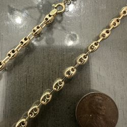 Solid 18k Yellow Gold Puffed Mariner Gucci Link Chain 24” Length 4mm Wide Beautiful