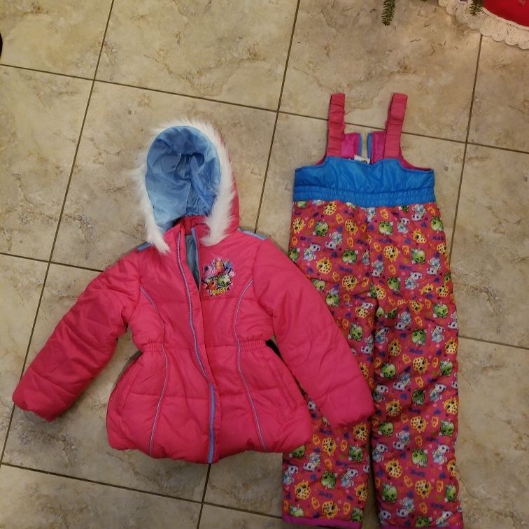 Shopkins Girls Winter Coat And Bib Overalls Size 6