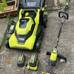 Ryobi 40 V 21 inch self-propelled mower string trimmer batteries charger new 360