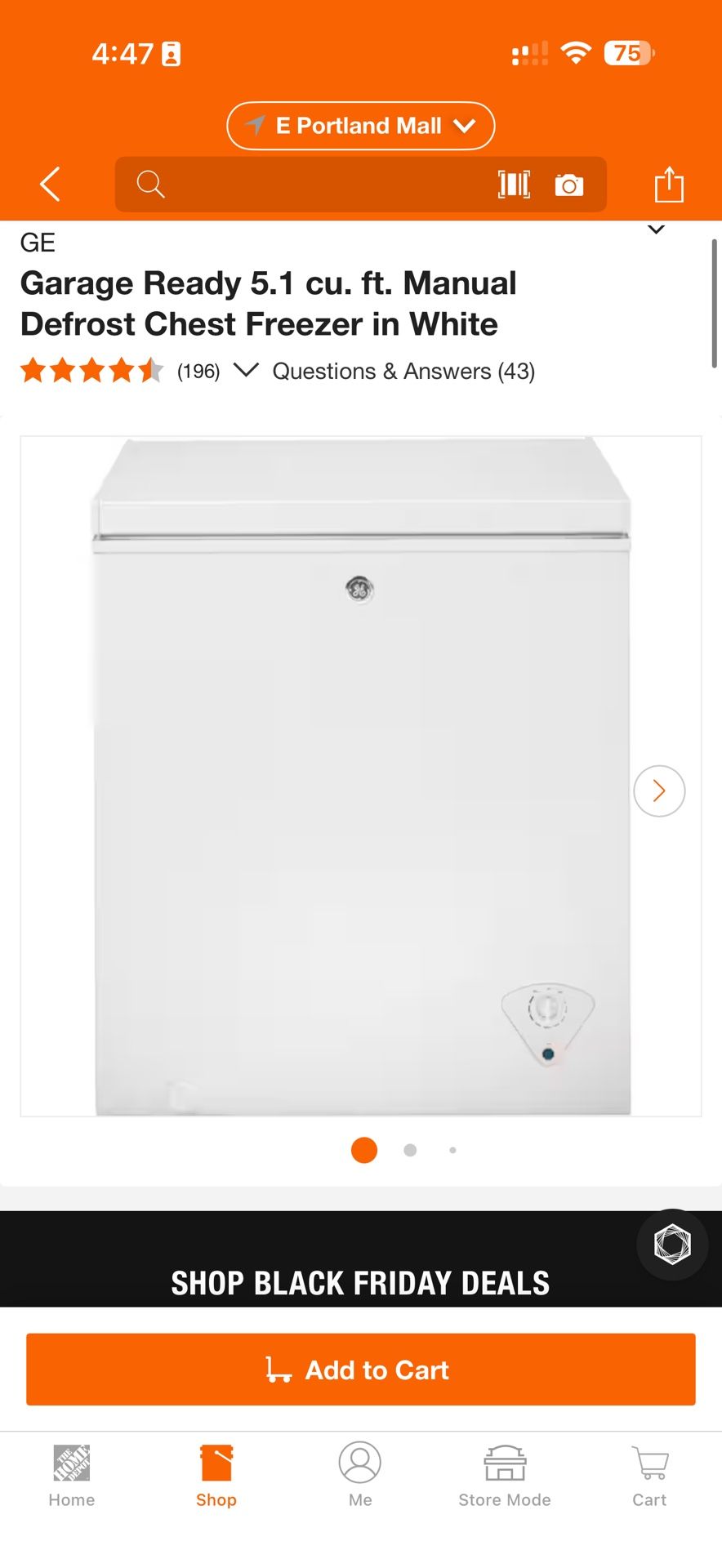 GE Garage Ready 5.1 cu. ft. Manual Defrost Chest Freezer in White