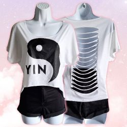 Yin Oversized Cuffed Sleeve T-Shirt with Cut-Out Back 