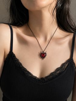 Gothic Red Heart Pendant Necklace
