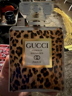Wooden Cheetah Leopard Perfume Bottle, Tabletop Decor