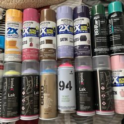 15 Brand New Assorted Spray Paint Cans - Montana, Ironlak, Rustoleum Behr Paint