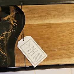 Serving Board - Resin Art By Lynn And Liana In Black Ember