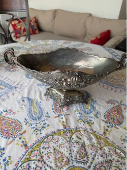 Elegant Silver Floral Pedestal Centerpiece Bowl with Handles