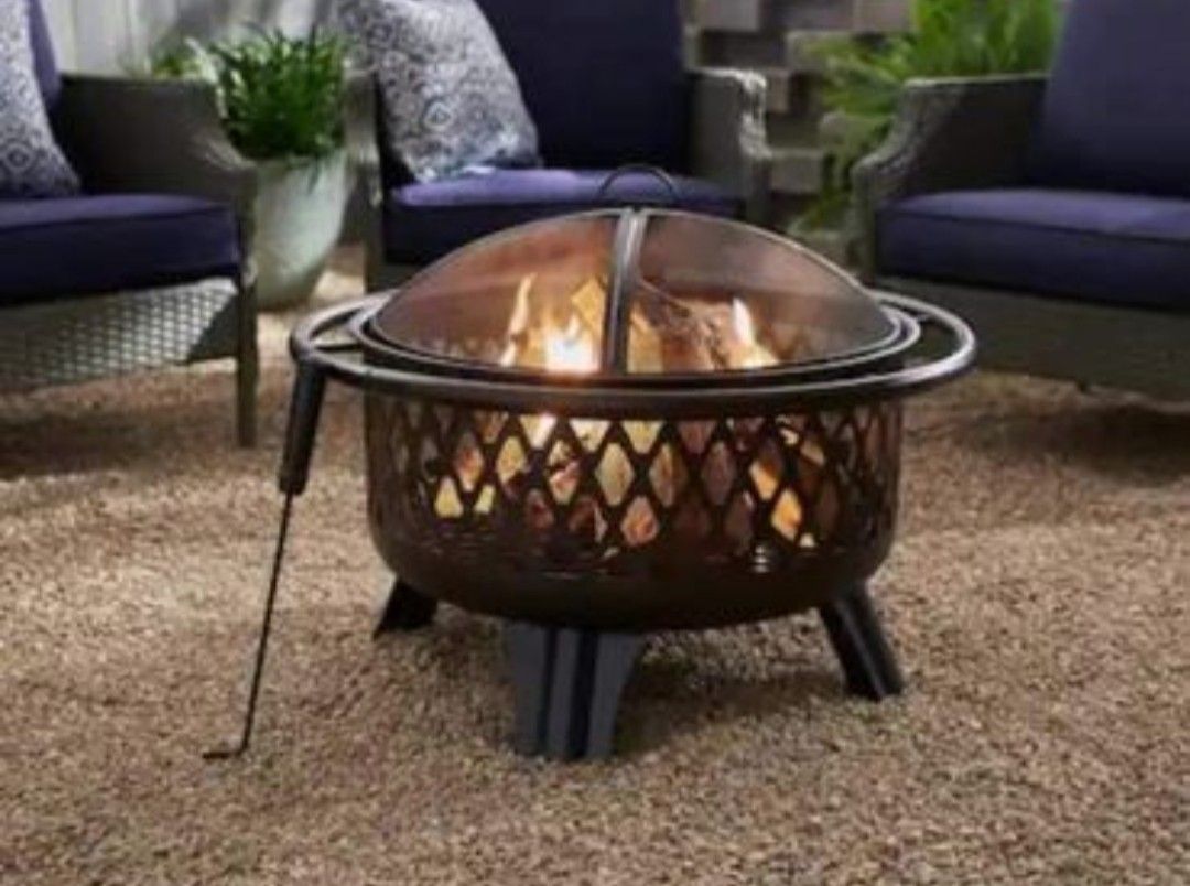 Hampton Bay Piedmont 30 in. Steel Fire Pit in Black with Poker