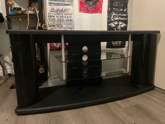 Black Wooden & Glass Shelf/Entertainment Center