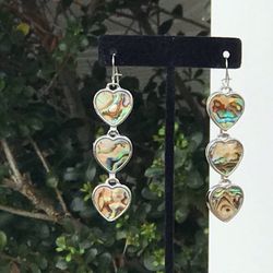 Abalone Earrings/Linear Heart Earrings/Heart Shaped Earring/Dangle Earrings/