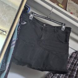 Black Pleated Jean Skirt