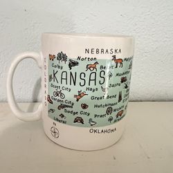 222 Fifth My Place KANSAS Mug, Big 26 oz, Oversized, Map Graphic, State Boundaries Cities Landmarks Map, 5"