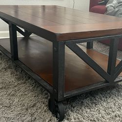 Industrial coffee table with wheels 