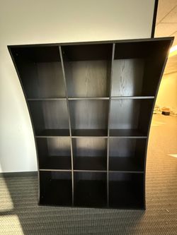 Black Curved Bookcase with 12 Cubbies
