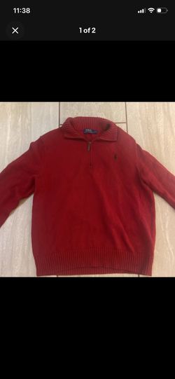 Polo Ralph Lauren Mens Red Rib Knit Sweater 1/4 Zip Pullover  Large 