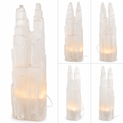 Large Natural Selenite Tower Lamp with light – 16.5”