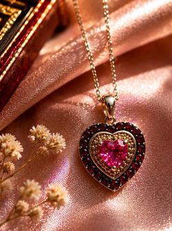 Ruby and Sapphire 925 Sterling Silver Heart Necklace and Chain