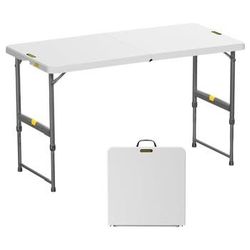 4ft Portable Folding Table, One-Handed Height Adjustment, Carry Handle, Indoor Outdoor Heavy Duty