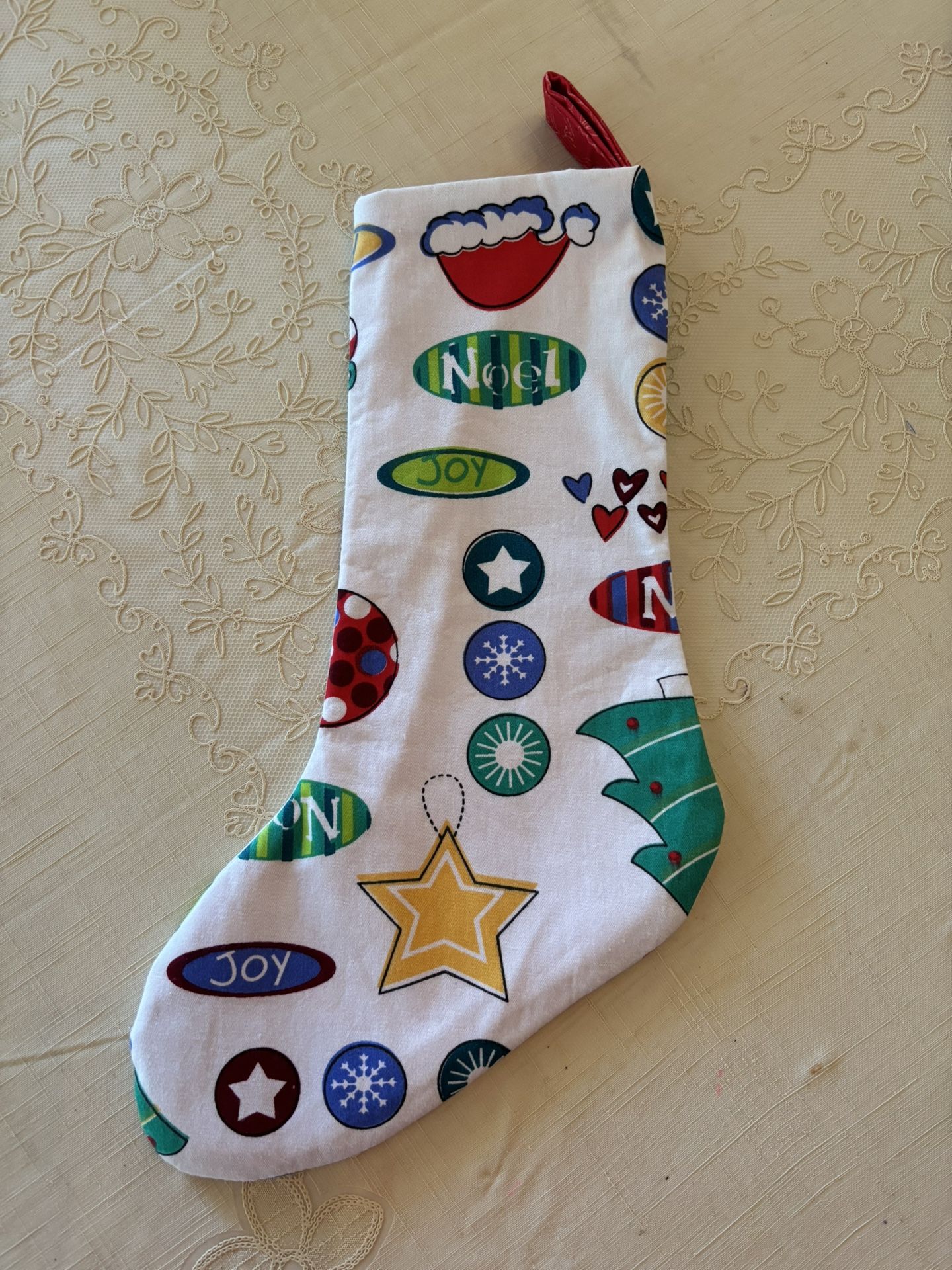Christmas Stocking - White , Green , Red