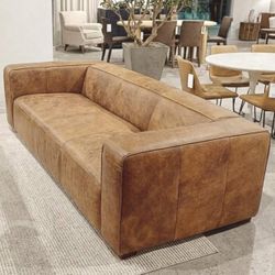 NEW IN-BOX + Free Delivery, Bolton Sofa Cappuccino Brown 100% Top-Grain Leather (Retail $7,000+tax)
