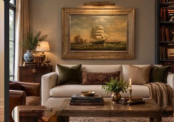 Framed Nautical Ship Oil Painting