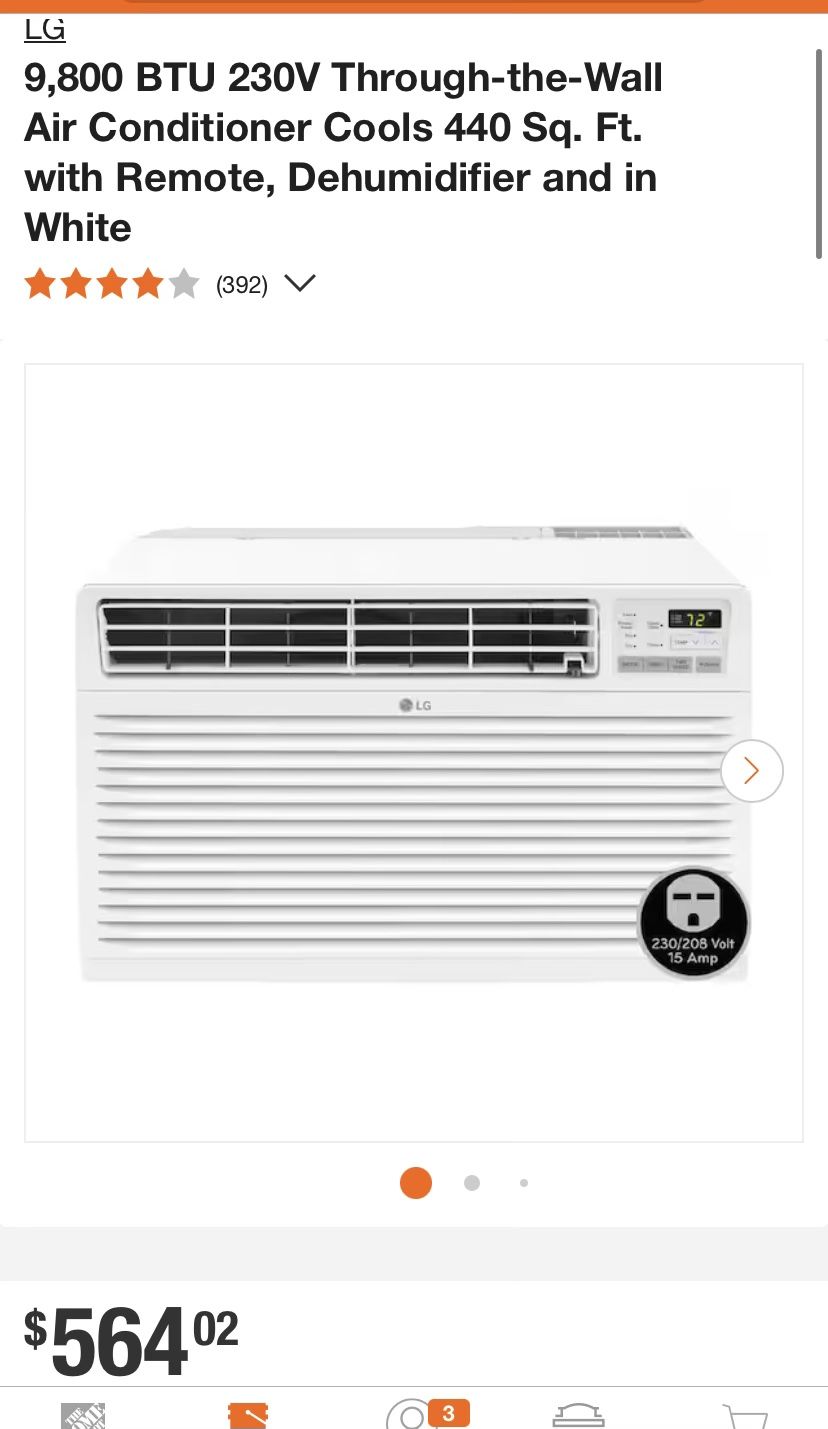LG 9,800 BTU 230V Through-the-Wall Air Conditioner Cools 440 Sq. Ft. with Remote, Dehumidifier and in White