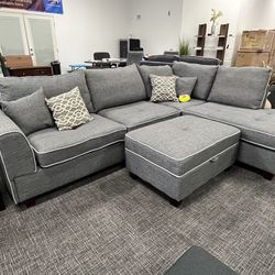 Gray Sofa Couch Set W/Storage Ottoman **SPECIAL