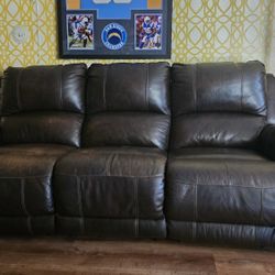 Brown Leather Sofa with Power Recline