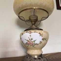 Antique hand-painted glass parlor lamp