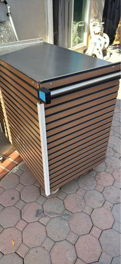 Outdoor Trash Bin Enclosure with Wood Slat Panels