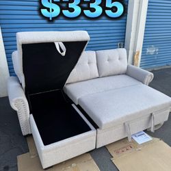 Light Gray Pull Out Bed Sectional Couch 🛋️ New Open Box Sofa Bed Couch 